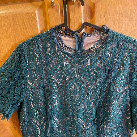 Size 12 BB DAKOTA teal mini lace fit and flare dress - Picture 4 of 6